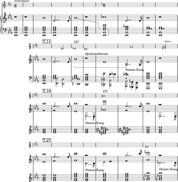 Bruckner, Vierte Sinfonie, erster Satz, Takte bis 34, Auszug