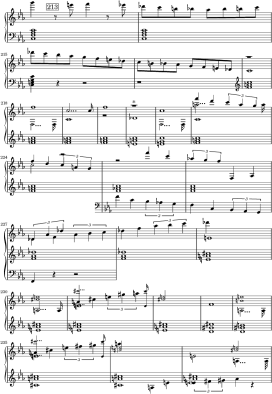 Bruckner, Vierte Sinfonie, erster Satz, Anfang der Durchführung, Auszug
